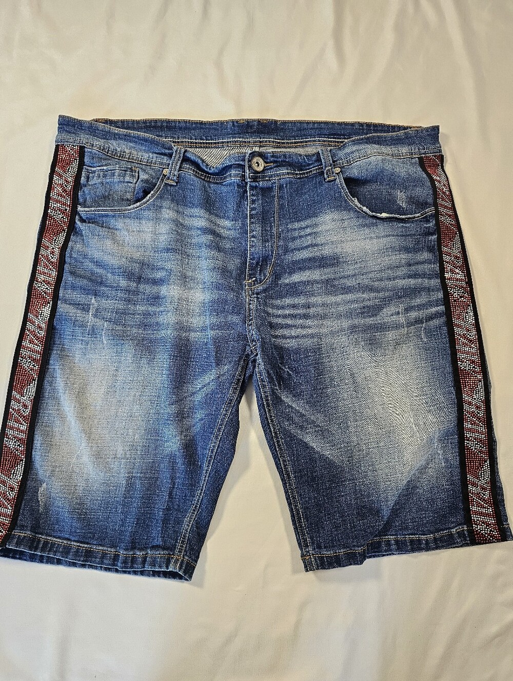 RARE Leox Rhinestone Embellished Men's Jean Shorts Size 40 Streetwear Urban